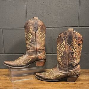 Circle G By Corral Western Boots Embroidered Distressed Brown Leather Women’s 9